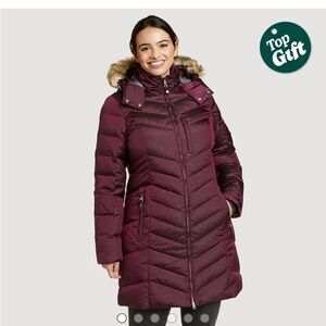 Eddie Bauer PXS Women's Sun Valley down parka Plum Puffer Jacket Faux Fur Hood